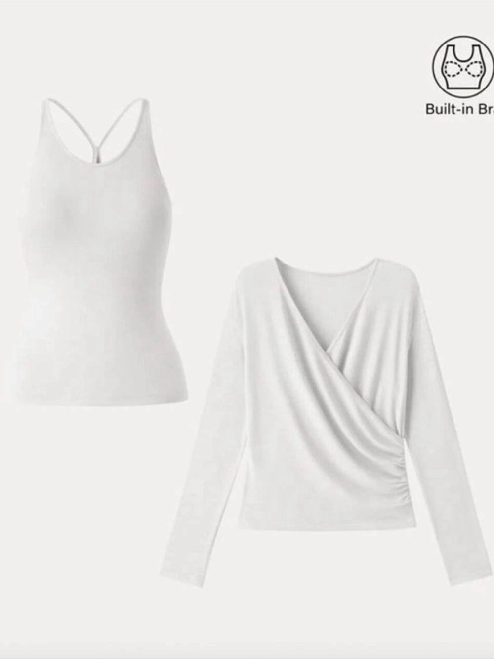 OGL Two-Piece Surplice Ruched Top & Built-In Bra Cami Cream Ivory XL NWT